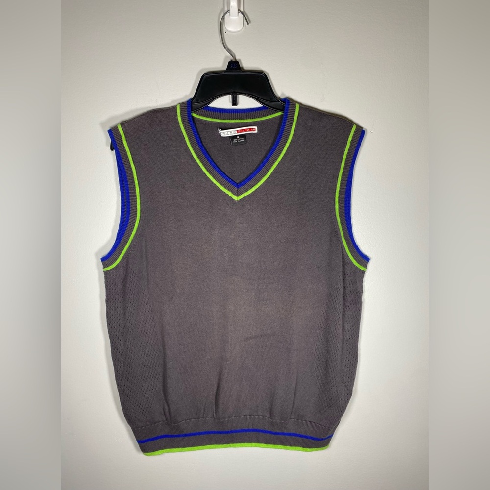 Men's Gray Sweater Vest with Blue and Green Accents Grand Slam